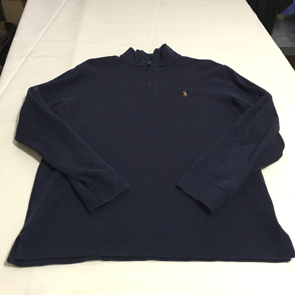 Polo Ralph Lauren Quarter Zip Pullover Mens Medium Navy Blue Pony Logo